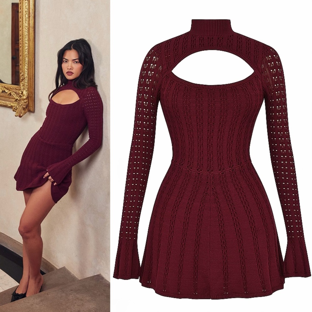 House of CB EVALINA Wine Knit Corset Dress